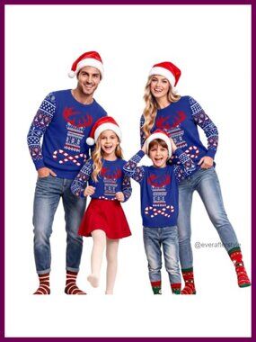 Family Matching Christmas Pullover Sweater Crew Neck Reindeer Snowflake Knit